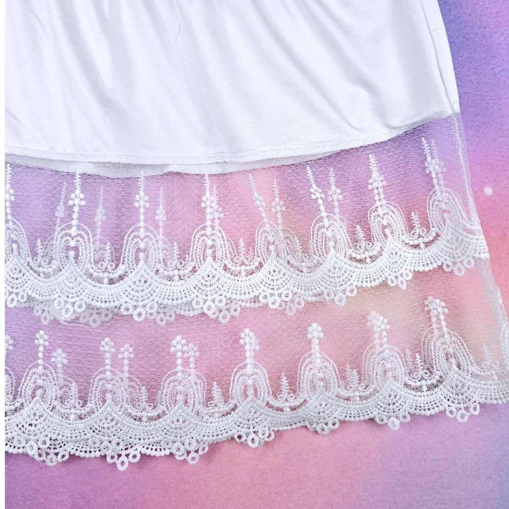 Lace Hem Slip Skirt Extender Women 3XL White Excellent Layering Mini Cottagecore - Picture 2 of 6
